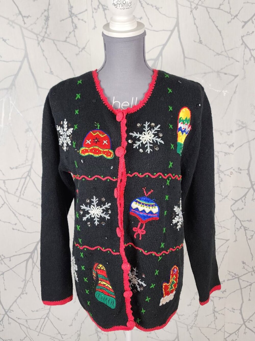 Cherokee Ramie Cotton Knit Festive Winter Christmas Cardigan